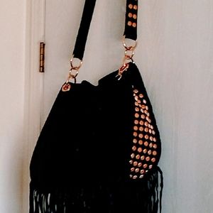 Stella & Jamie black, fringed, "Sue" bag.